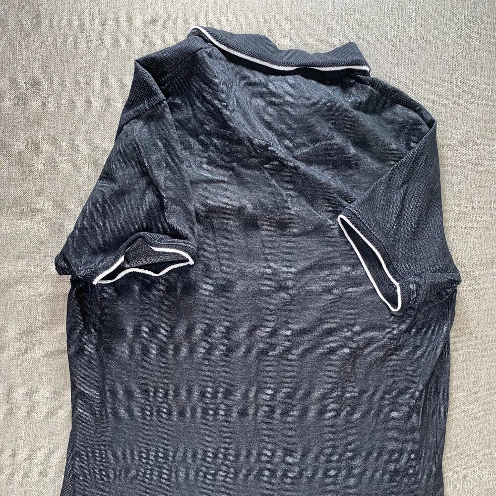 Denim & Flower Polo ShIrt Sleeve Shirt Top Men's Large Pockets Blue-ish Black - Picture 4 of 7